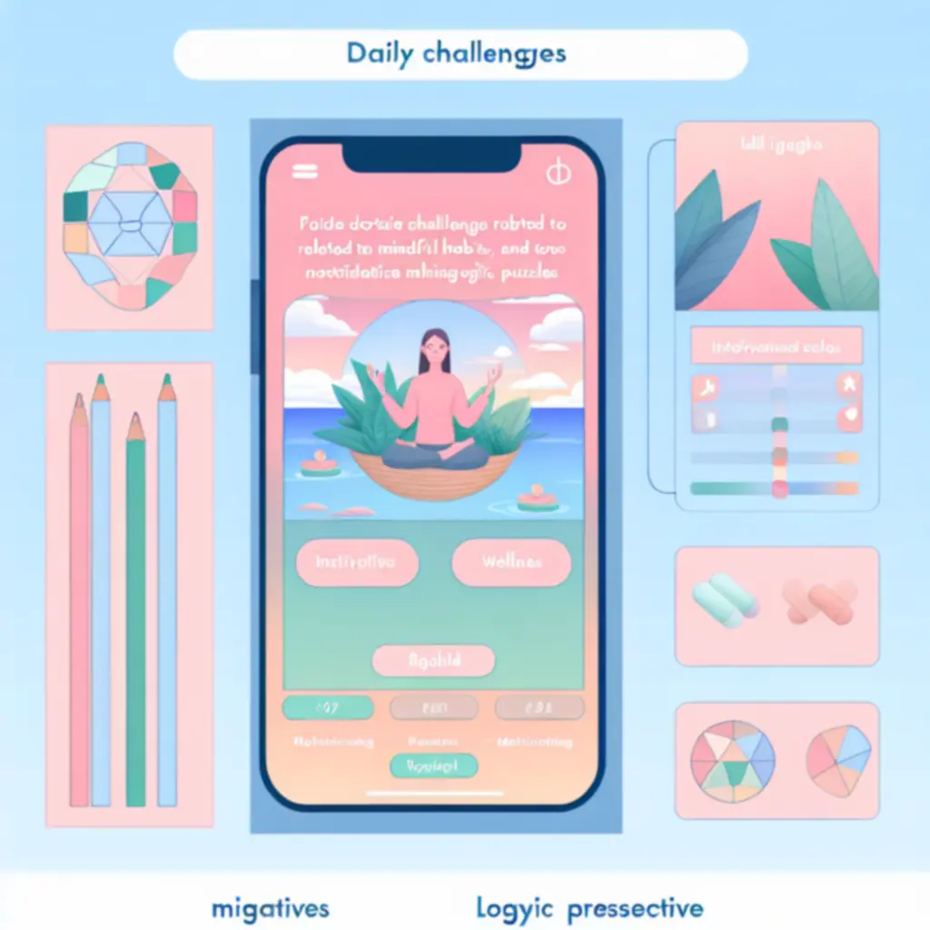 Ekran codziennych wyzwań w grze Mindset Go z widocznymi zadaniami mindfulness i łamigłówkami logicznymi.