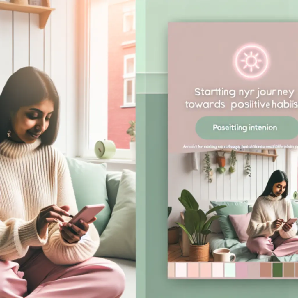 Ilustracja spokojnej ścieżki nawyków w Mindset Go, prowadzącej przez etapy relaksu, koncentracji i samorozwoju.